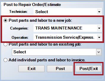 The posting option selected and the post/exit button circled.